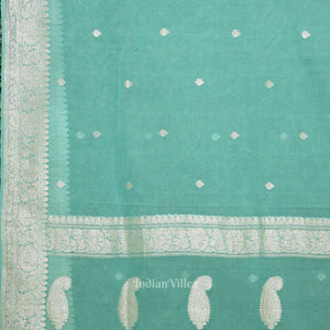 Aqua Blue Pure Khaddi Chiffon Banarasi Saree