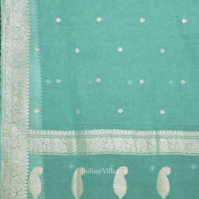Aqua Blue Pure Khaddi Chiffon Banarasi Saree