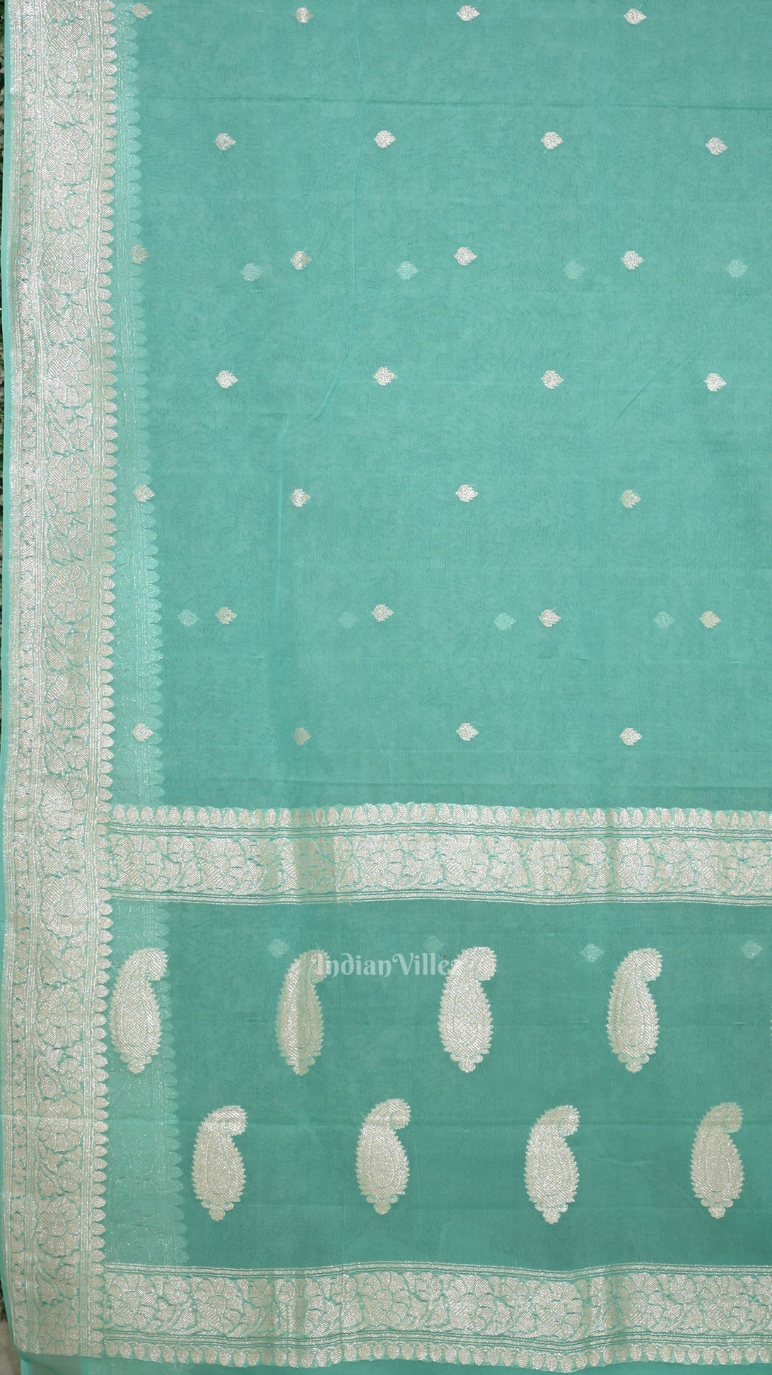Aqua Blue Pure Khaddi Chiffon Banarasi Saree