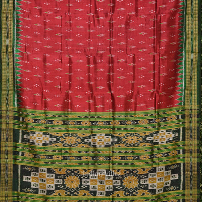 Maroon Green Mayur Chandrika Odisha Ikat Khandua Silk saree