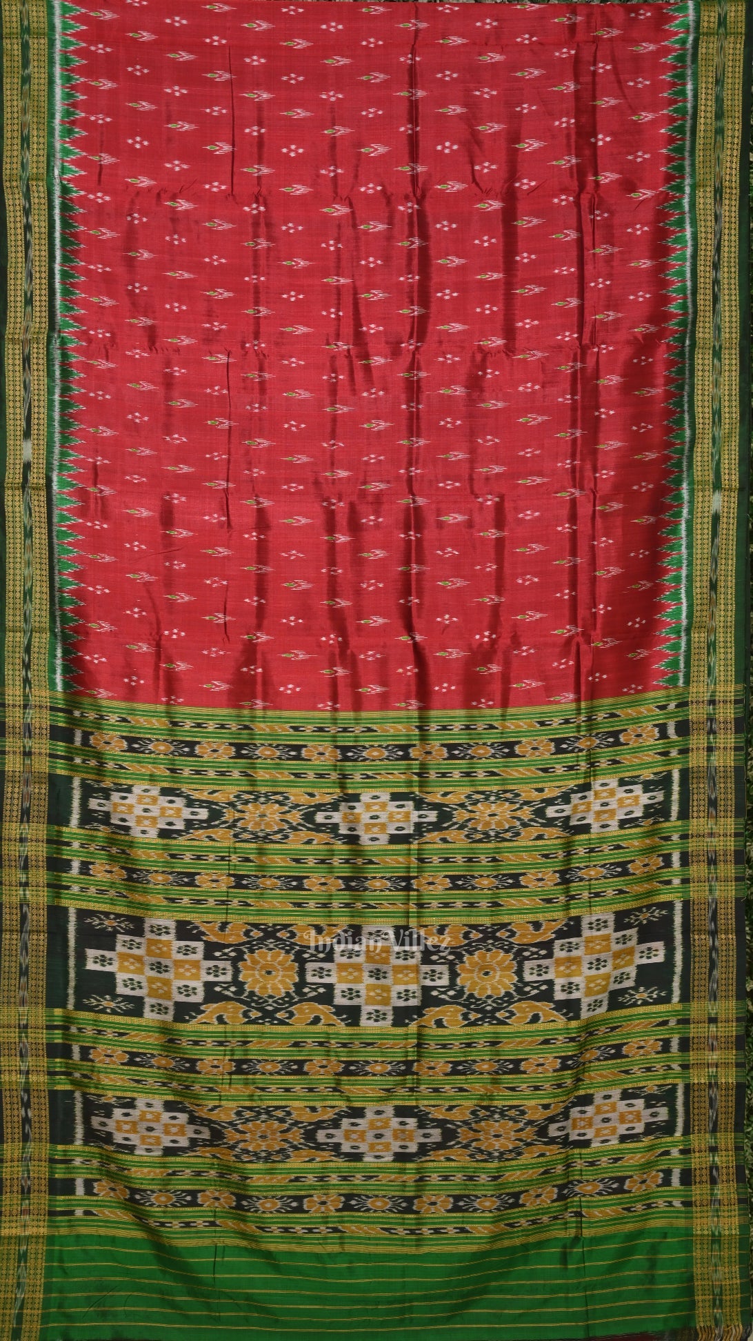 Maroon Green Mayur Chandrika Odisha Ikat Khandua Silk saree