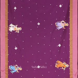 Magenta Pink Raja Doli Theme Hand-Painted Pattachitra Saree