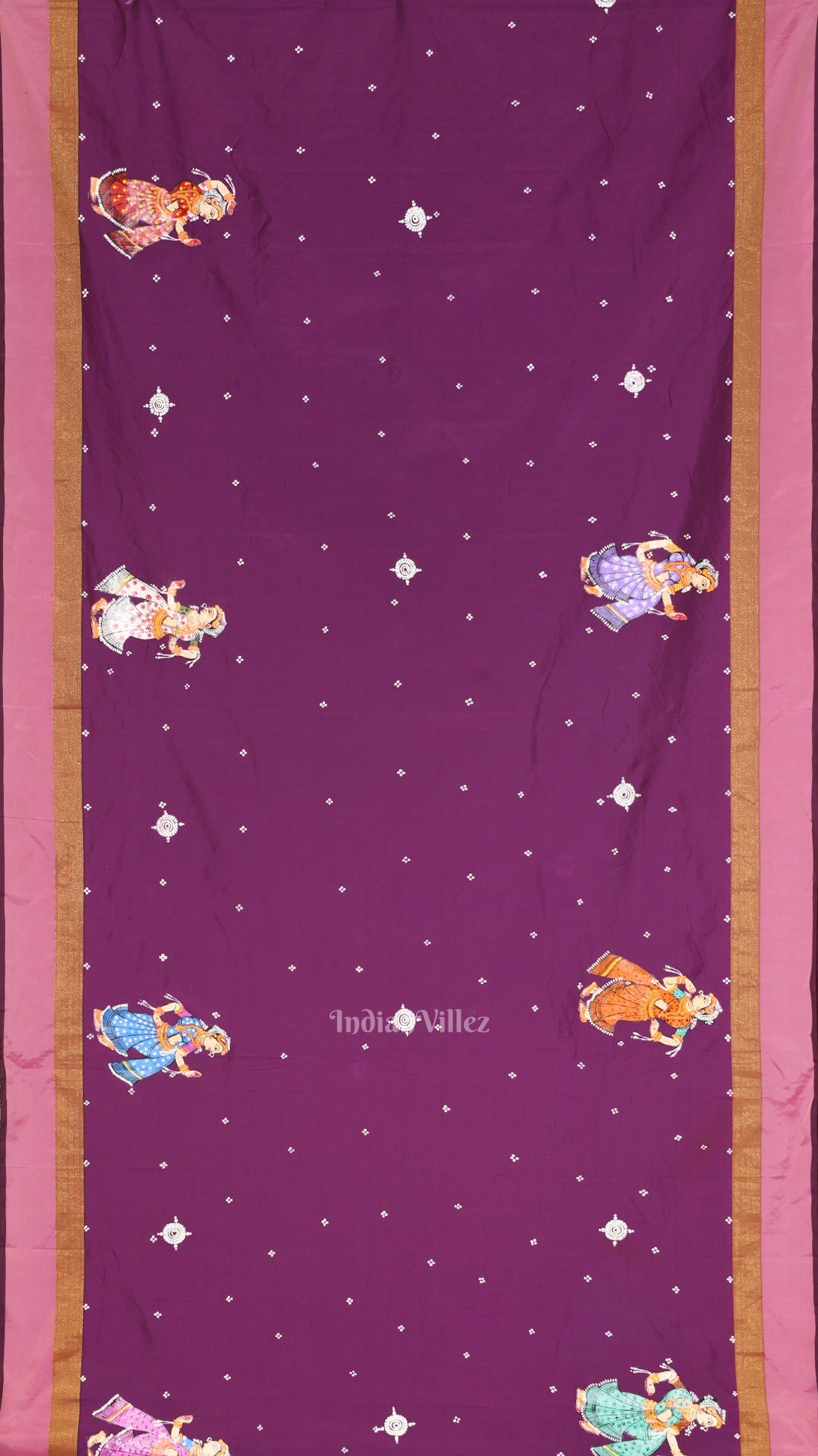 Magenta Pink Raja Doli Theme Hand-Painted Pattachitra Saree