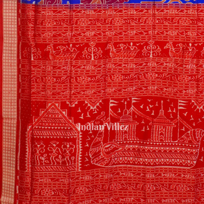 Red Blue Mahula Benta Sambalpuri Silk Saree