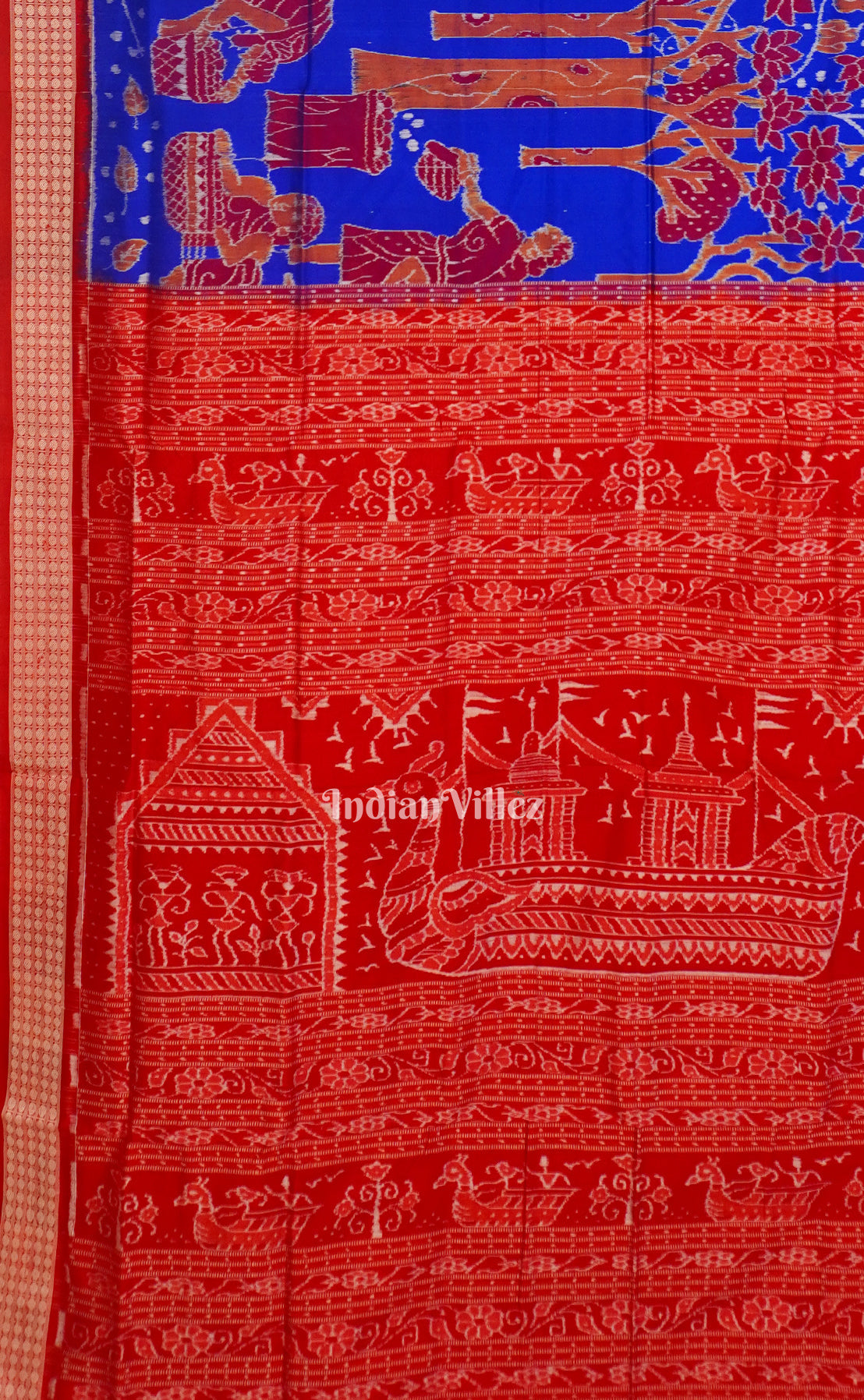 Red Blue Mahula Benta Sambalpuri Silk Saree