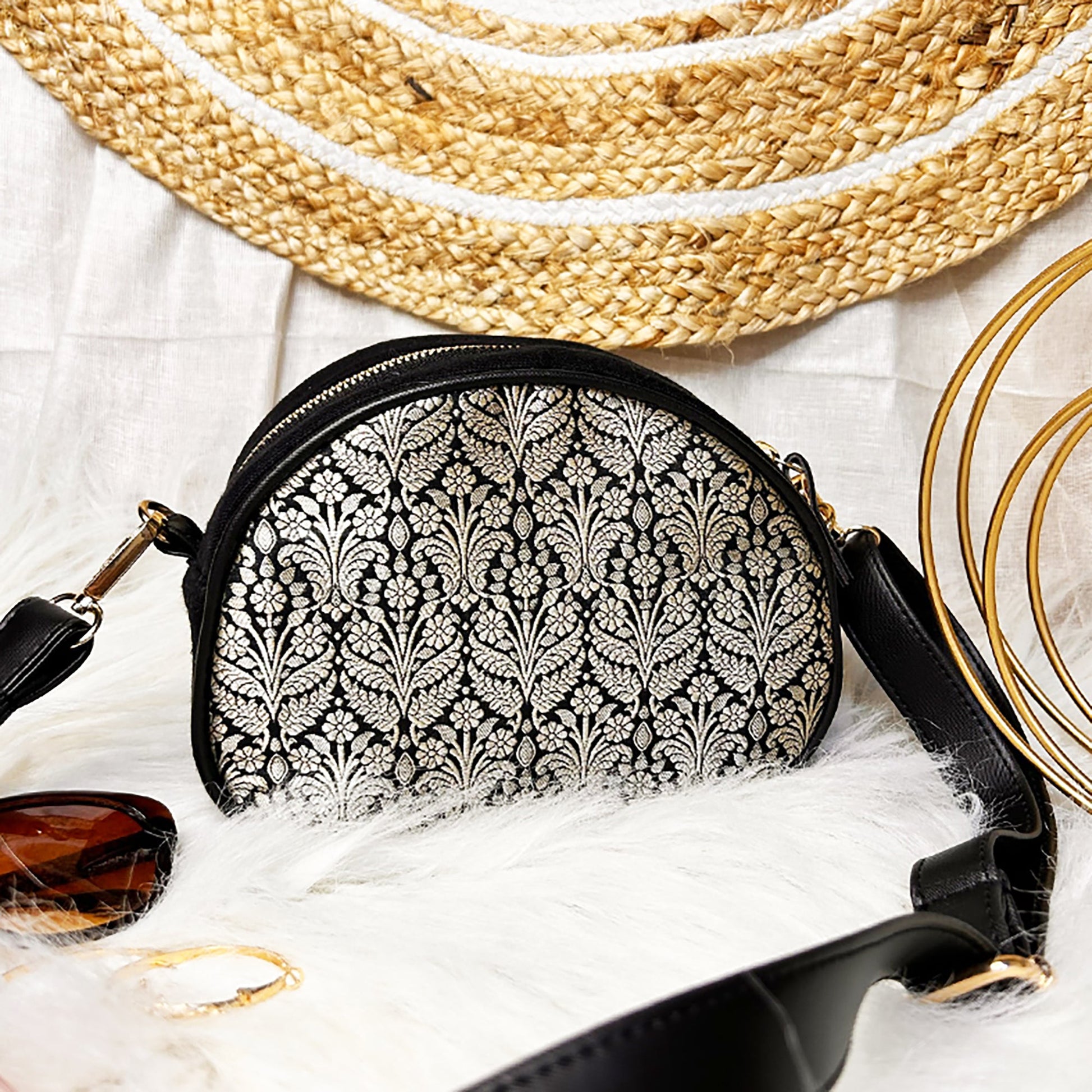 Black - Kavita Banarasi Silk Sling Bag