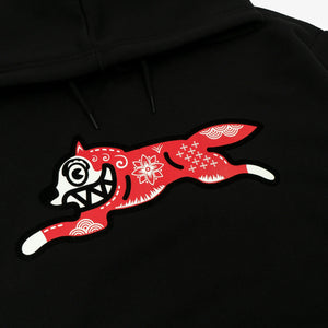 Icecream | KIRIGAMI RUNNING DOG FLOCK HOODIE  { BLACK