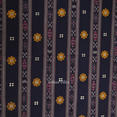 Navy Blue Yellow Flower Buti Odisha Ikat Sambalpuri Dress Material & Dupatta