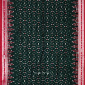 Green Red Mayur Chandrika Maniabandha Cotton Saree