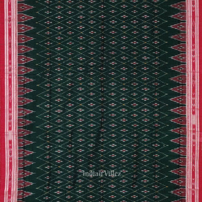 Green Red Mayur Chandrika Maniabandha Cotton Saree
