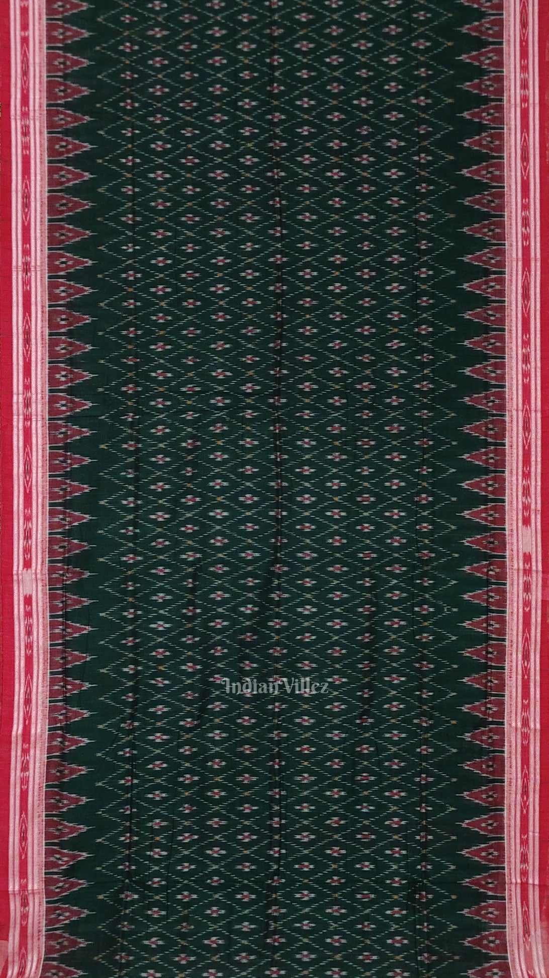 Green Red Mayur Chandrika Maniabandha Cotton Saree