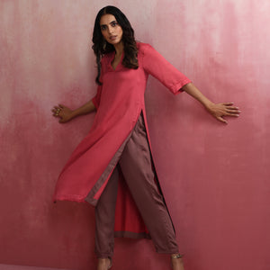 trueBrowns Red Modal Straight Fit Kurta Set