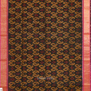 Black Pink Pochampally Ikat Sico (Silk & Cotton) Saree with Zari Border