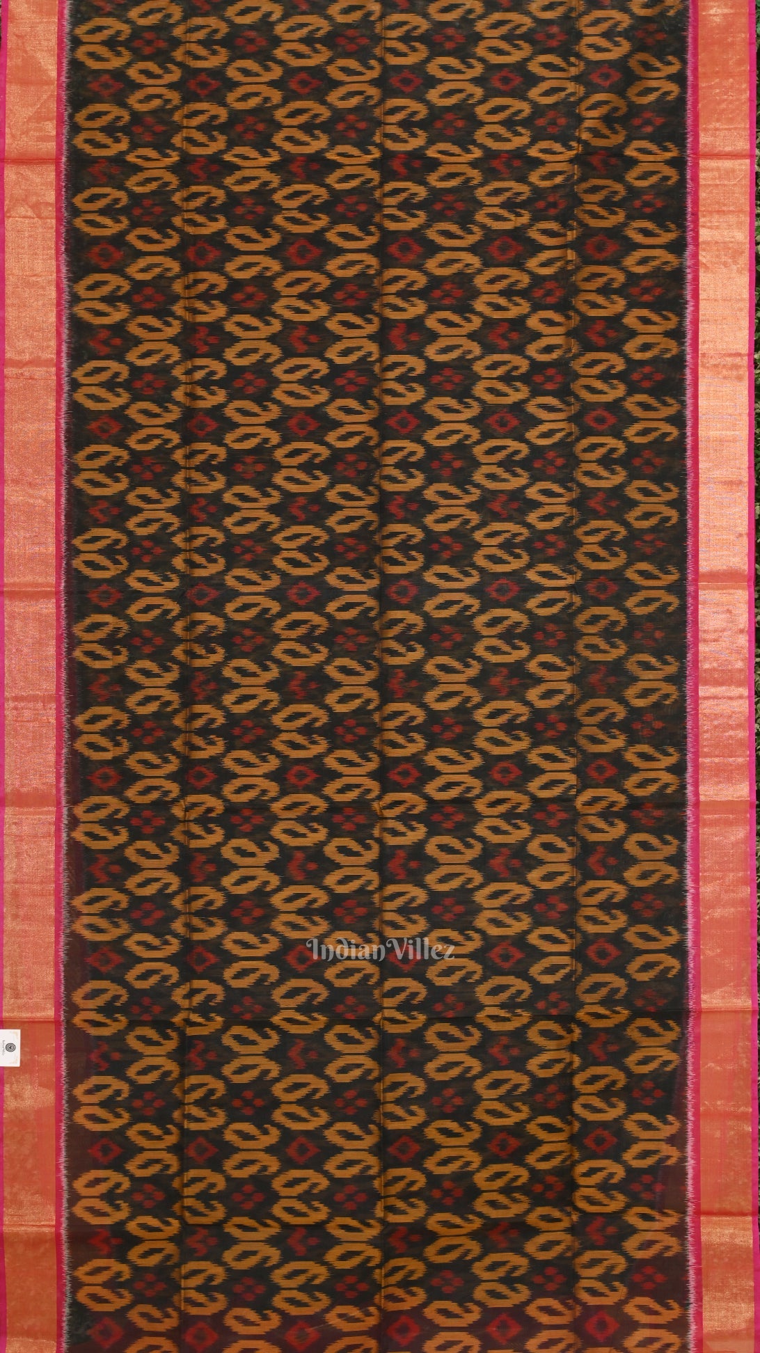 Black Pink Pochampally Ikat Sico (Silk & Cotton) Saree with Zari Border