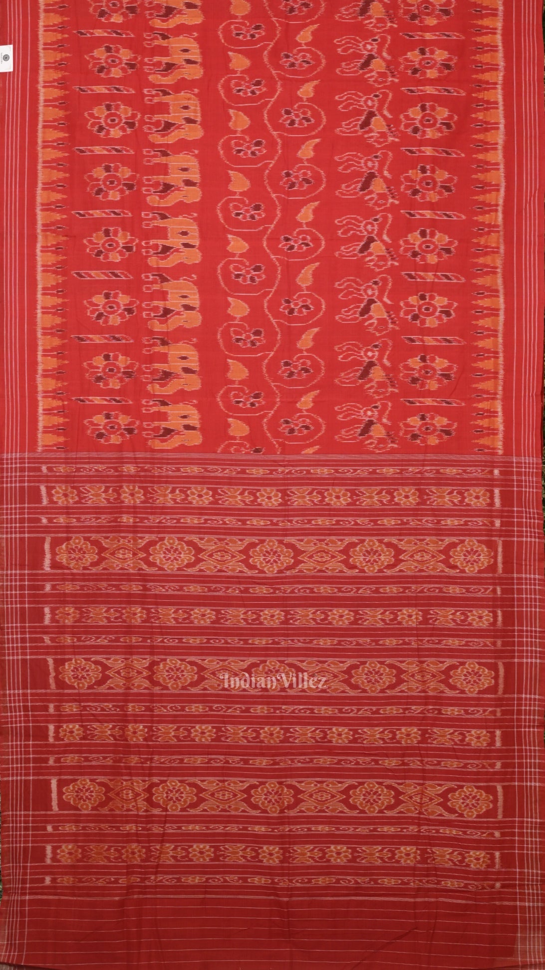 Red Elephant Theme Odisha Ikat Sambalpuri Cotton Saree