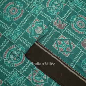 Green Elephant Theme Sambalpuri Odisha Ikat Cotton Fabric