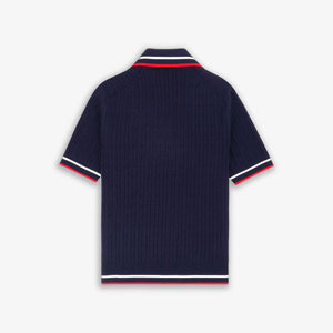 SPORTY & RICH | SERIF MINI CABLE POLO T-SHIRT { NAVY