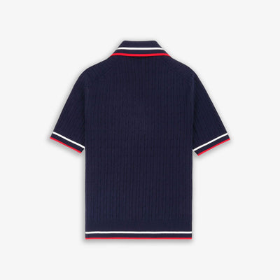 SPORTY & RICH | SERIF MINI CABLE POLO T-SHIRT { NAVY
