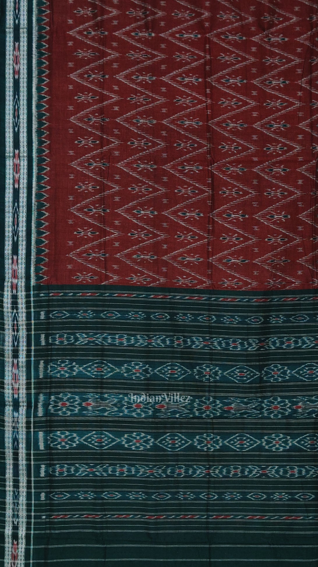 Maroon Green Mayur Chandrika Maniabandha Cotton Saree