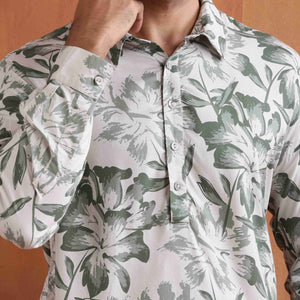 trueBrowns Men's Off White Printed Short Kurta