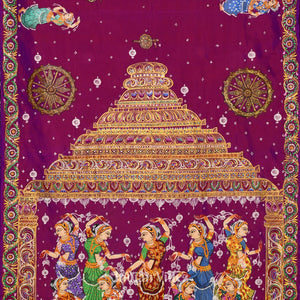 Purple Dual Tone Konark Temple Theme Pattachitra Saree
