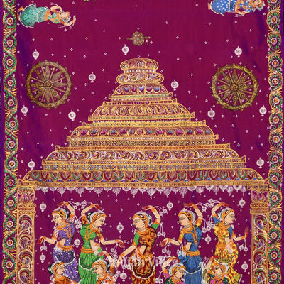 Purple Dual Tone Konark Temple Theme Pattachitra Saree