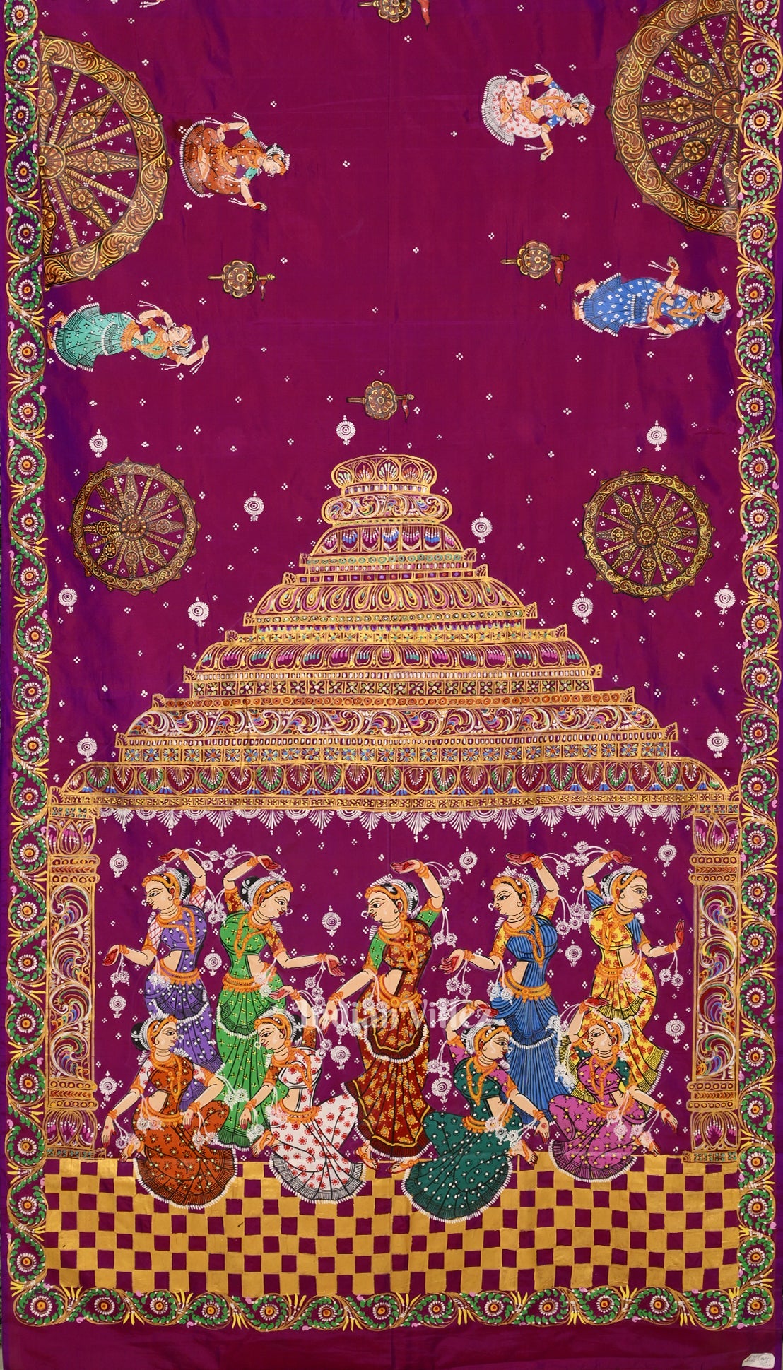 Purple Dual Tone Konark Temple Theme Pattachitra Saree