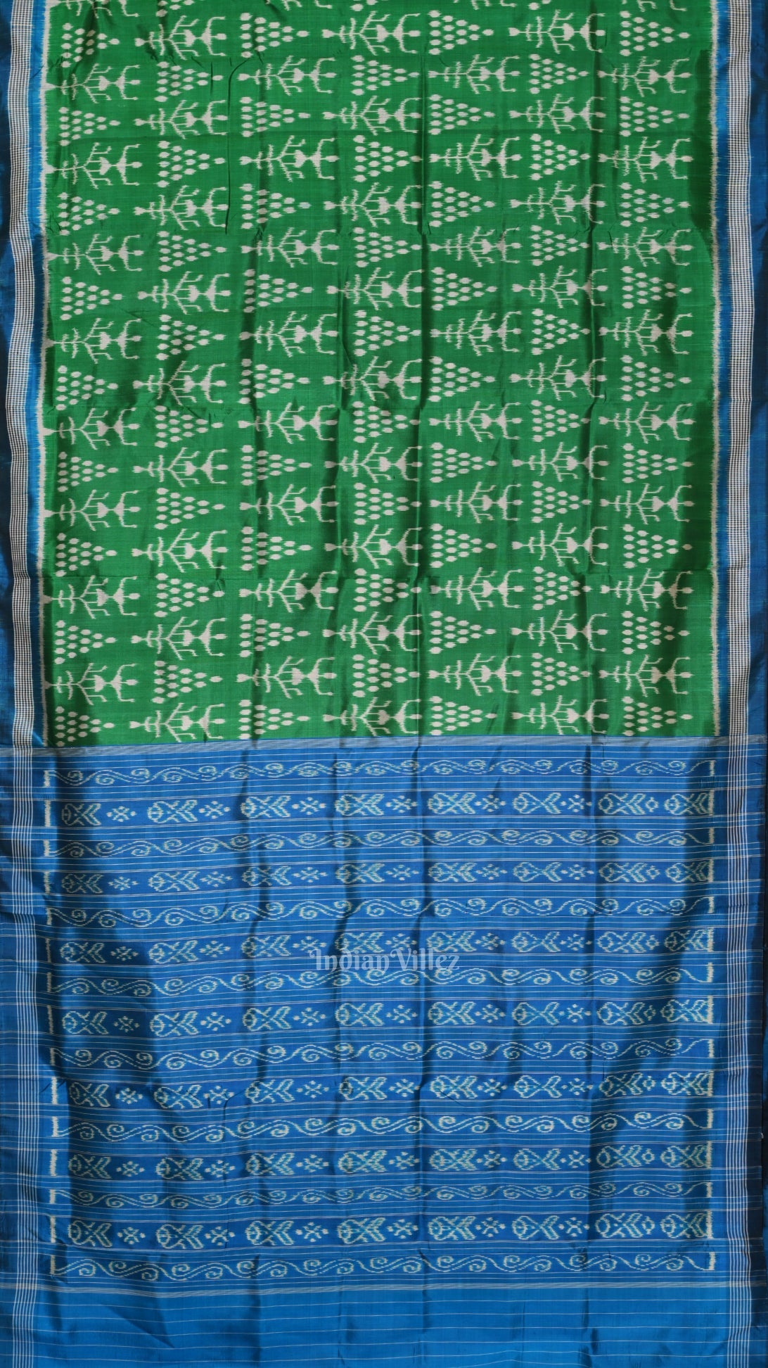 Green Blue Tribal Theme Contemporary Designer Silk Saree