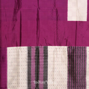 Black White & Purple Odisha Ikat Pasapali Sambalpuri Silk Saree