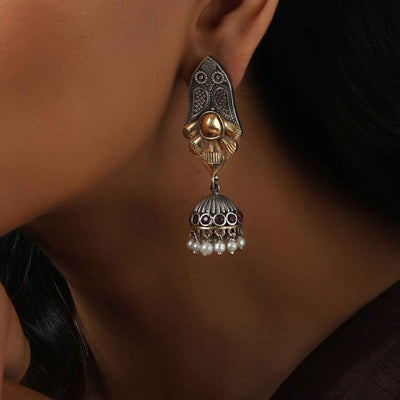 trueBrowns Silver Gold Tone Jhumka Earrings