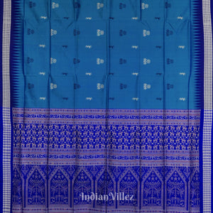 Sky Blue Tribnal Design Odisha Ikat Bomkai Silk Saree