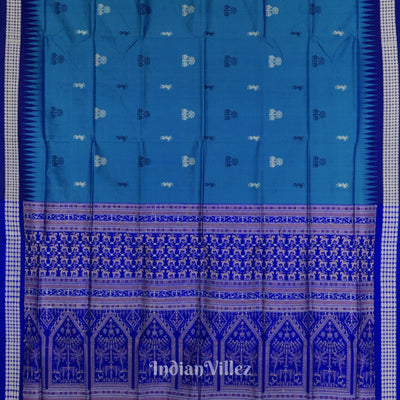 Sky Blue Tribnal Design Odisha Ikat Bomkai Silk Saree