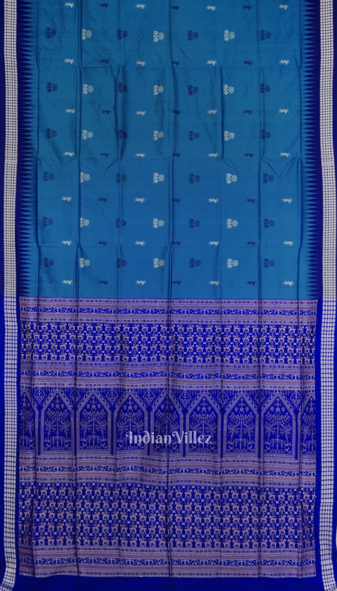 Sky Blue Tribnal Design Odisha Ikat Bomkai Silk Saree