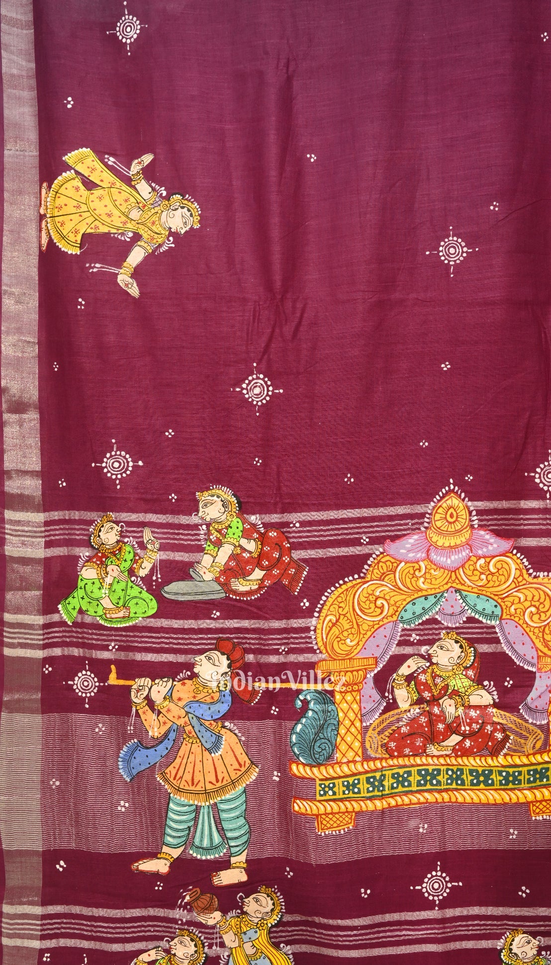 Magenta Doli Barat Theme Hand-Painted Pattachitra Saree