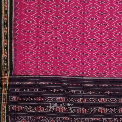Pink Black Odisha Ikat Maniabandha Cotton Saree