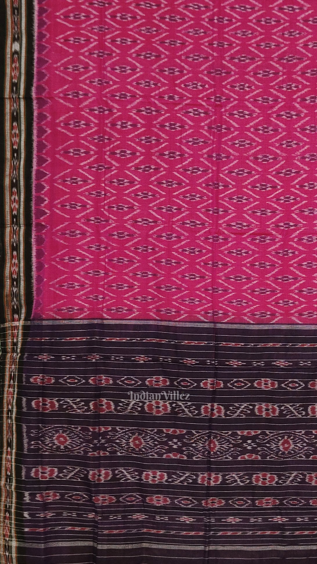 Pink Black Odisha Ikat Maniabandha Cotton Saree