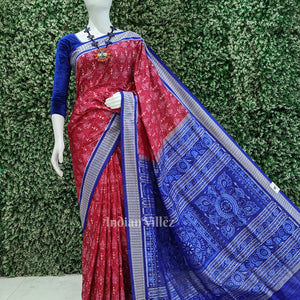 Pink Royal Blue Tribal Theme Sambalpuri Silk Saree