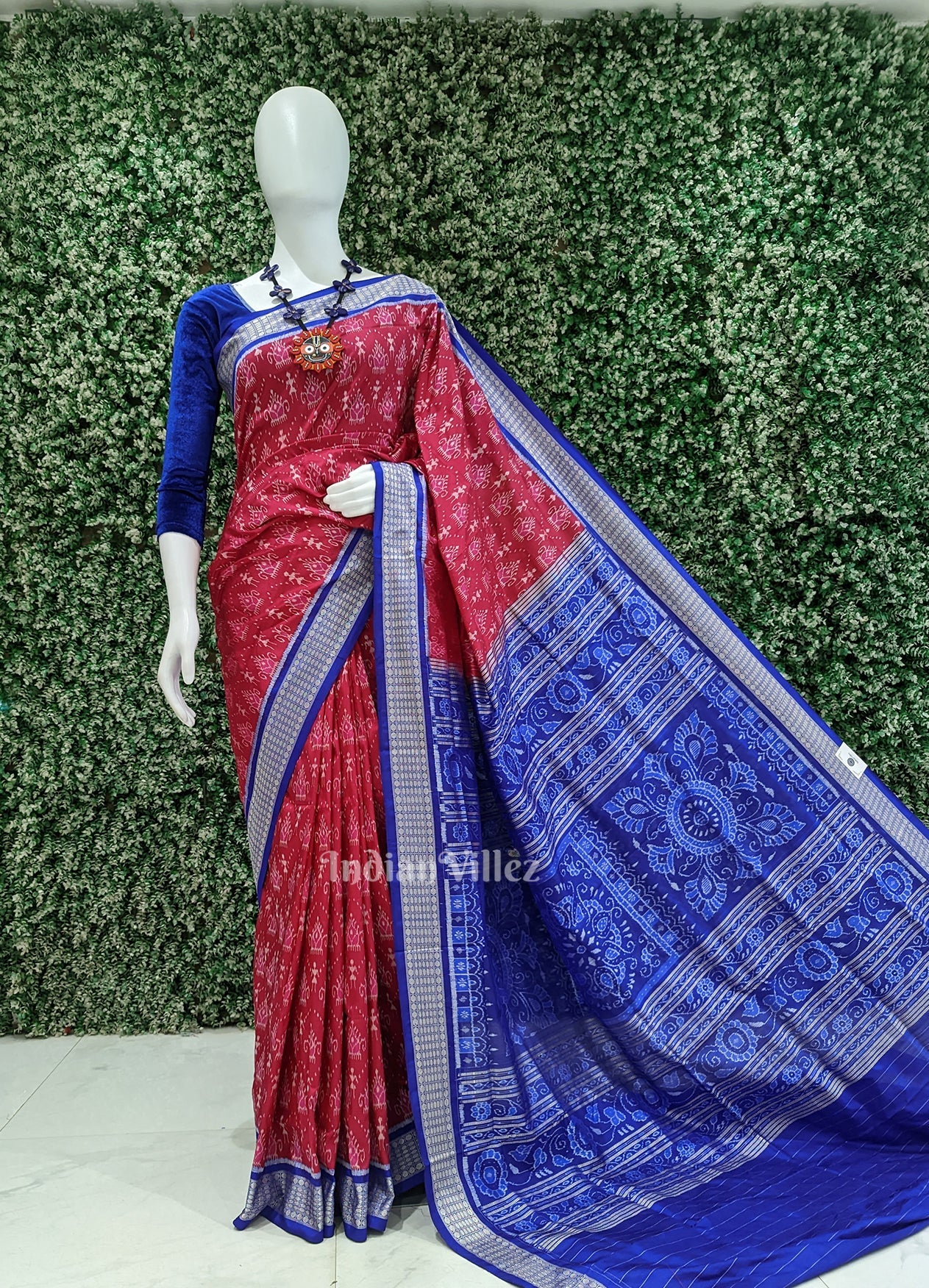 Pink Royal Blue Tribal Theme Sambalpuri Silk Saree