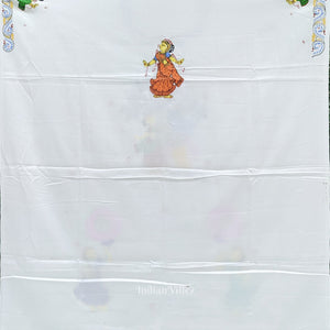White Radha Krisha Pattachitra Kurti Cotton Dress Material (Pre Order)