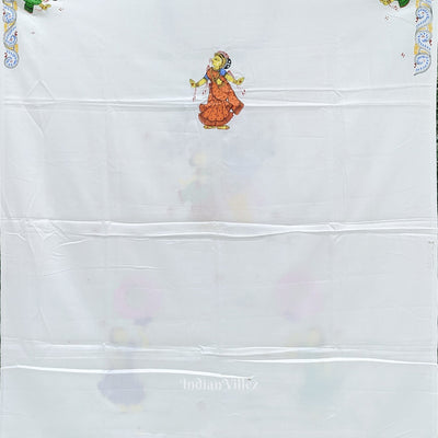 White Radha Krisha Pattachitra Kurti Cotton Dress Material (Pre Order)