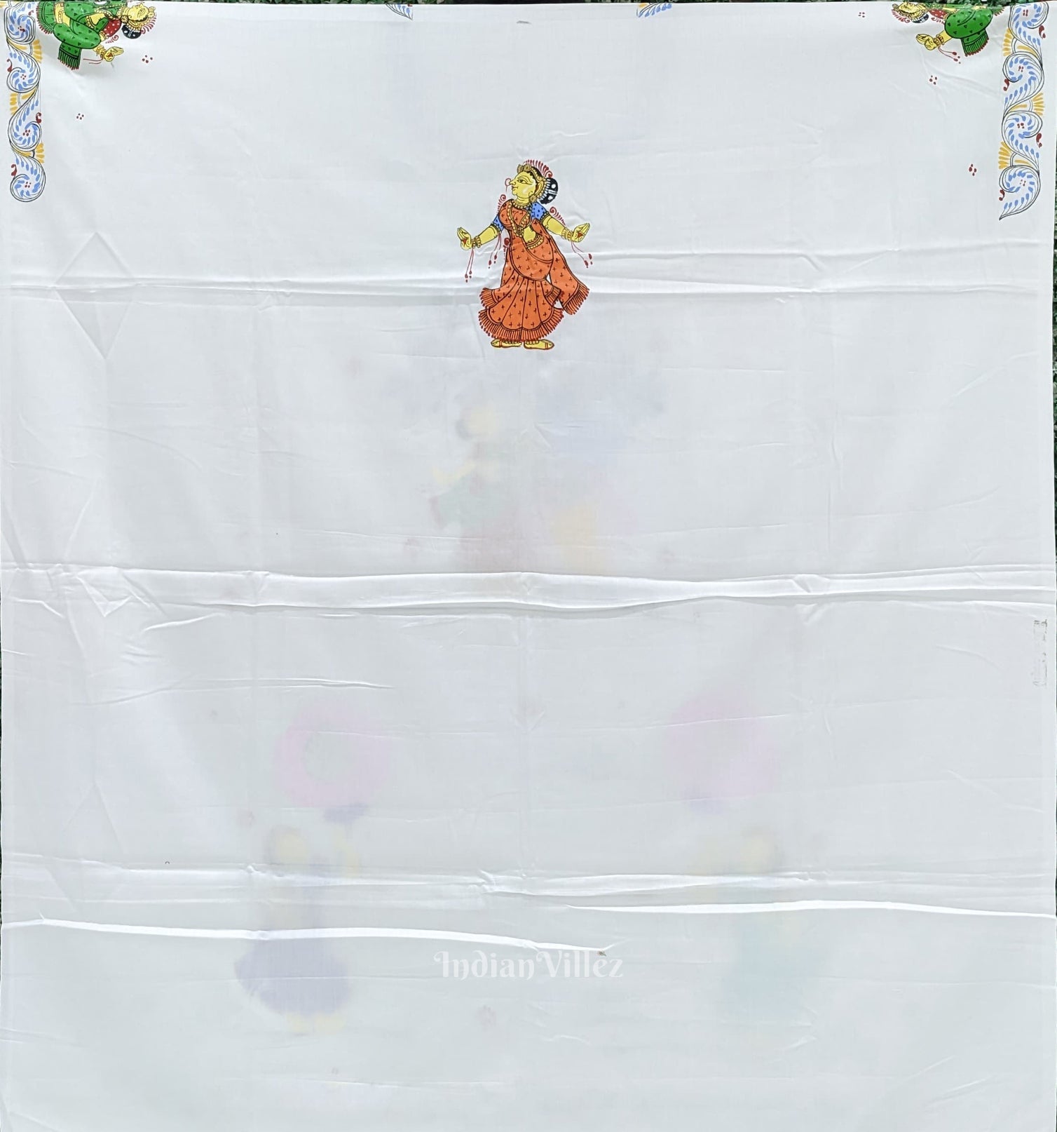 White Radha Krisha Pattachitra Kurti Cotton Dress Material (Pre Order)