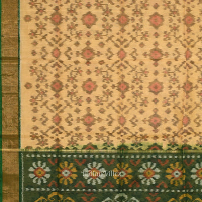 Chandan with Green Pochampally Ikat Sico (Silk & Cotton) Saree with Zari Border