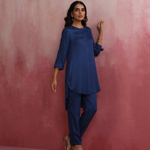 trueBrowns Blue Modal High Low Kurta Co-ord Set