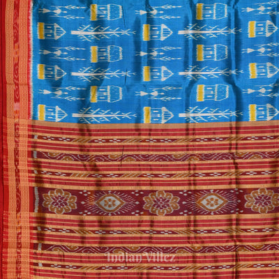 Aqua Blue Tribal Theme Odisha Handloom Khandua Silk Saree