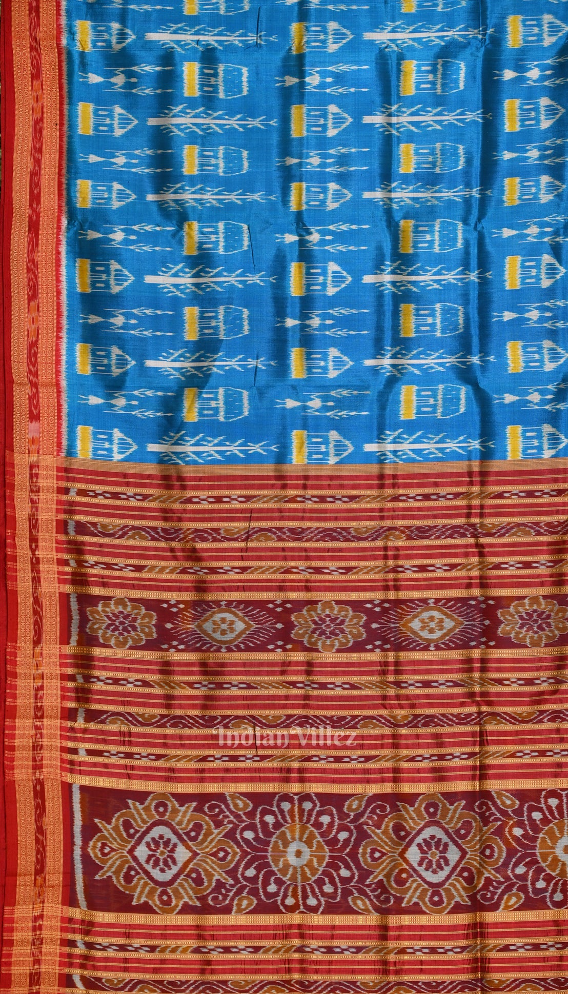 Aqua Blue Tribal Theme Odisha Handloom Khandua Silk Saree