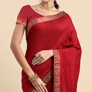 Maroon Swaroski Work Vichitra Silk Saree
