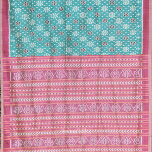 Cyan Blue Pink Odisha Ikat Contemporary Designer Saree