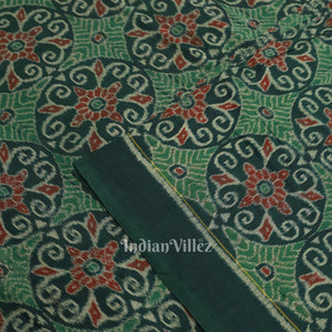 Green Flower Motif Sambalpuri Ikat Cotton Fabric
