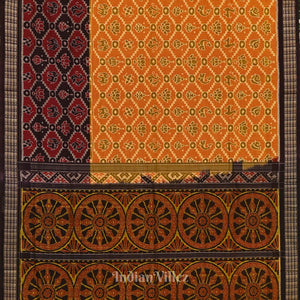Orange with Black Odisha Ikat Sambalpuri Pure Cotton Saree