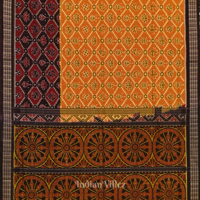 Orange with Black Odisha Ikat Sambalpuri Pure Cotton Saree